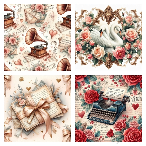 Vintage Love Letters – 4 Romantic Panels (2000x2000 JPEG Collage)