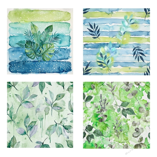 Botanical Breeze – 4 Watercolor Leaf Panels (2000x2000 JPEG Collage)
