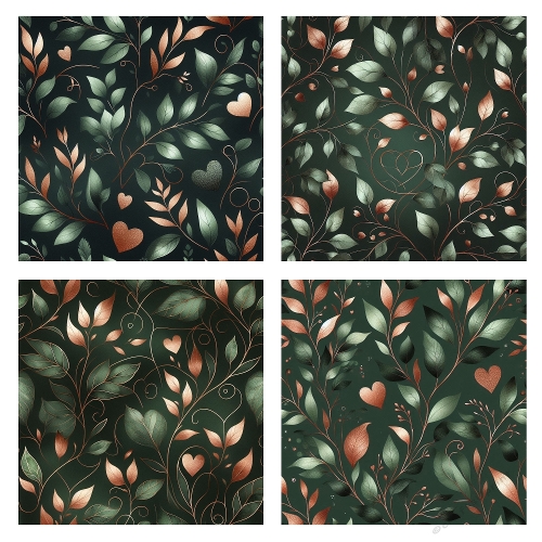 Copper Leaves – 4 Ornamental Botanical Panels (2000x2000 JPEG Collage)