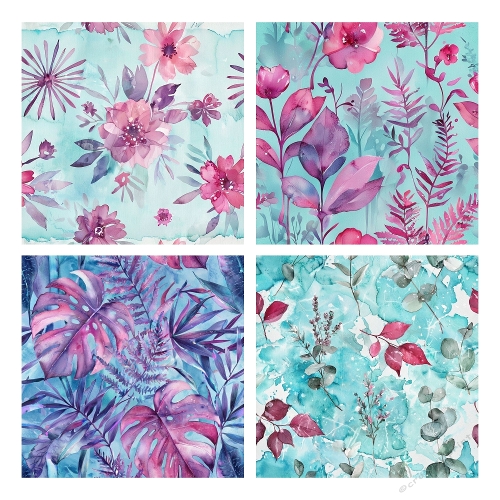 Tropical Bloom – 4 Watercolor Floral Panels (1920x3520 JPEG Collage)