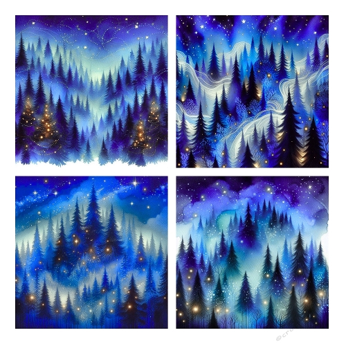 Mystical Pine Forest Night Collage