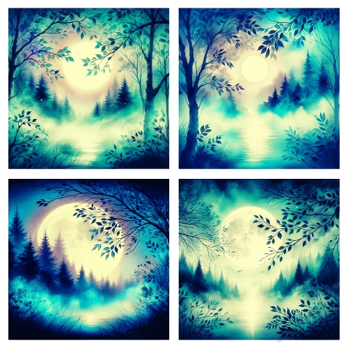 Moonlit Misty Forest Collage