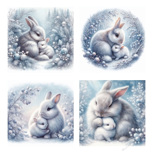 Winter Rabbit Collage – Cuddles in the Snow