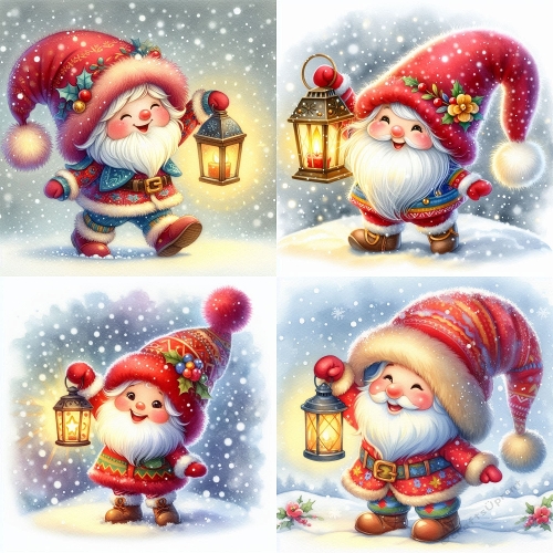 Winter Gnome Collage – Lantern Light & Snowflakes