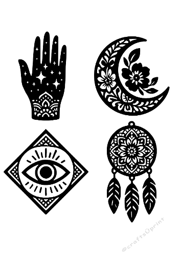 Mystical Symbol Set Cutting File – Hand, Moon, Eye, Dreamcatcher