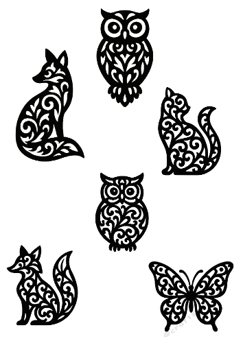 Intricate Animal Silhouettes Cutting File – Fox, Owl, Cat, Butterfly