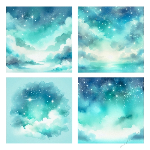 Celestial Blue Sky Collage – 2000x2000 JPEG Fantasy Clouds