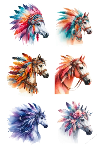 Spirit Horses in Ceremonial Headdresses – A4 JPEG Collage