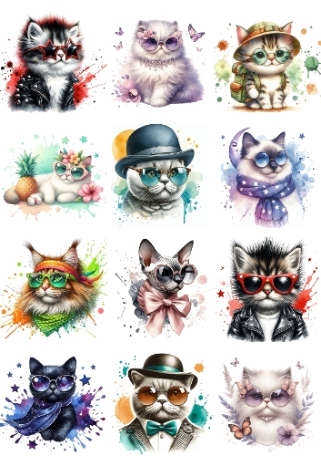 Funky Feline Fashionistas – A4 JPEG Collage