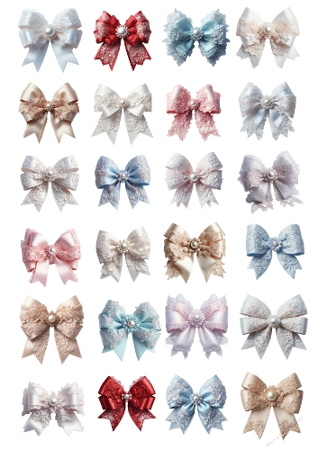 Pearl & Lace Bows – 24 Decorative Elements (A4 JPEG)