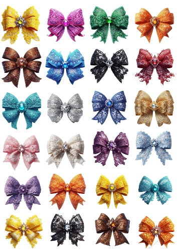 Gemstone Lace Bows – 24 Ornamental Elements (A4 JPEG)