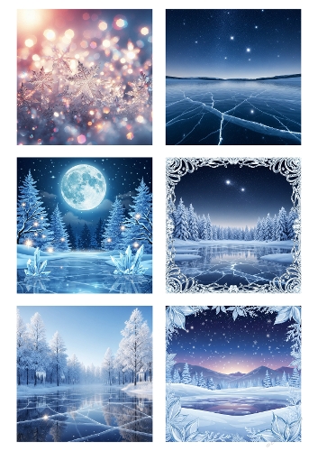 Whimsical Winter Christmas Backgrounds – 6 Magical Scenes Collage (A4 JPEG)