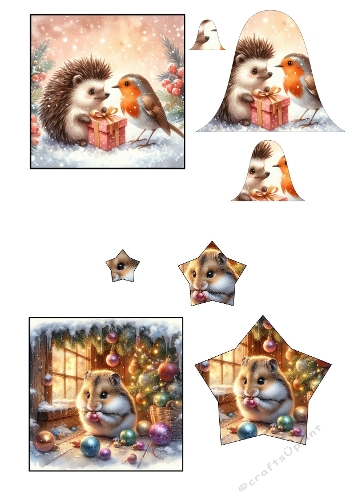 2 Festive 3D Christmas Cards – Cute Animals A4 JPEG