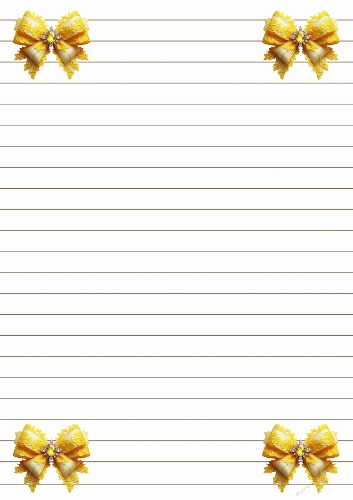 Yellow Bow & Floral Corners – Lined Letter Paper A4 JPEG