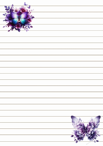 Butterfly & Floral Corners – Lined Letter Paper A4 JPEG