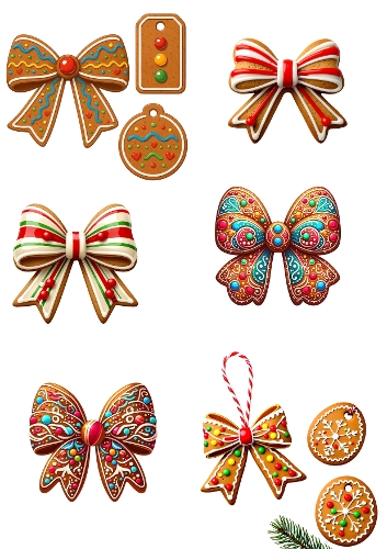 Gingerbread Cookie Collage – Bows, Tags & Ornaments A4 JPEG