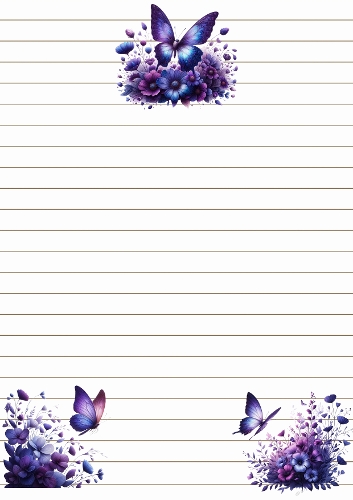 Butterfly & Floral Stationery – Lined Letter Paper A4 JPEG