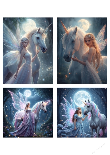 Moonlit Unicorn & Fairy Collage – Fantasy A4 JPEG