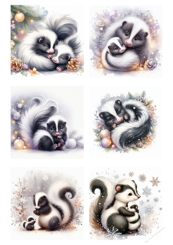 Winter Skunk Family Collage – A4 JPEG Woodland Holiday Scene
