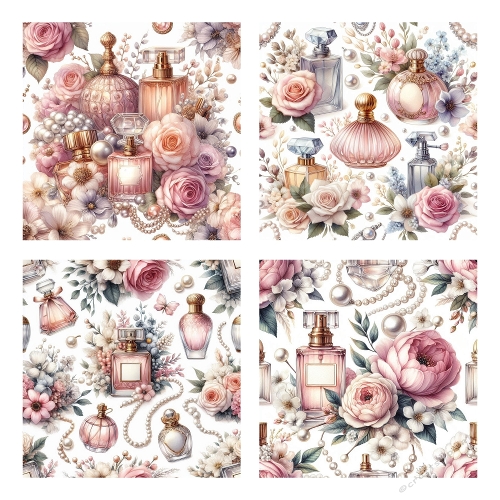 Vintage Perfume & Florals Collage – 2000x2000 JPEG Romantic Pastel Design