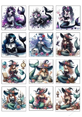 Fantasy Mermaid Collage – 12 Magical Panels for Whimsical Craft Projects