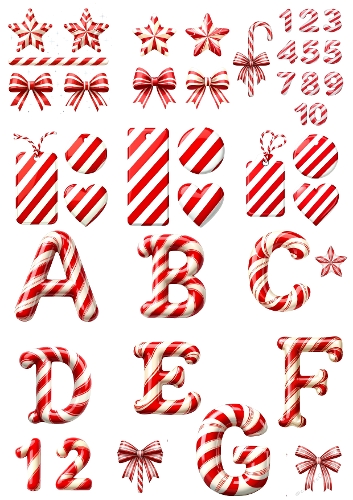Candy Cane Christmas Elements Collage – A4 JPEG Red & White Holiday Set