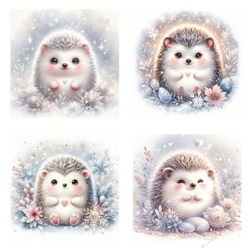 Winter Hedgehog Love Collage – 2000x2000 JPEG Pastel Woodland Fantasy