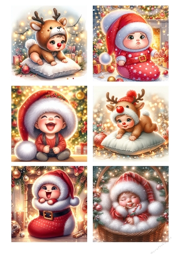 Festive Baby Portraits – 6 Christmas Illustrations with Santa Suits, Reindeer Costumes & Holiday Decor (JPEG)
