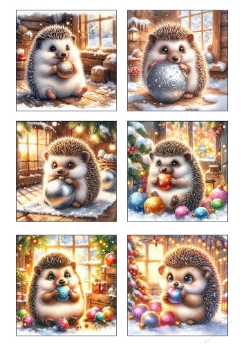 Festive Hedgehogs – 6 Christmas Portraits with Ornaments, Snowy Windows & Holiday Lights (JPEG)