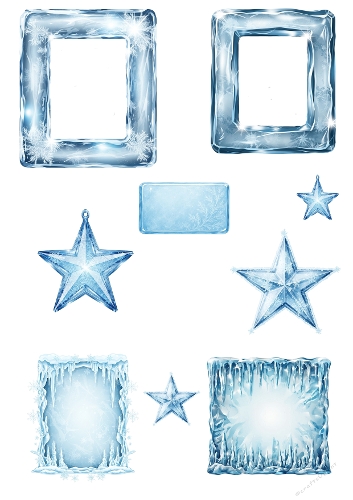Icy Frames & Stars – Winter Collage of Frosted Borders and Snowflake Ornaments (JPEG)