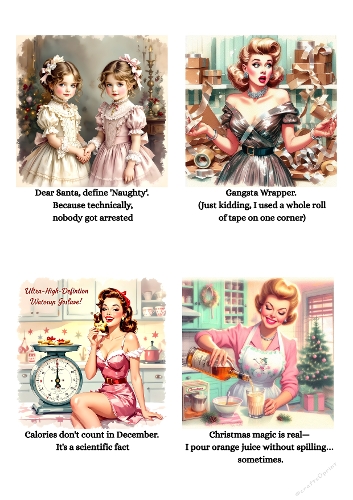 Retro Christmas Sass – 4 Funny Vintage Women with Holiday Humor & Festive Flair (JPEG 2000x2000)