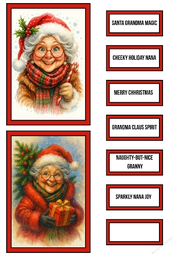 Christmas Grandmas – 2 Festive Portraits with Funny Holiday Labels (A4 JPEG)