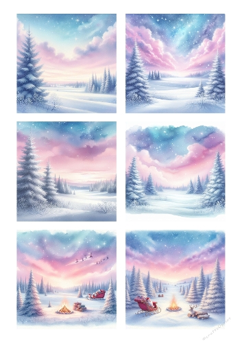 Winter Magic – 6 Peaceful Snow Scenes with Pastel Skies & Forests (A4 ...