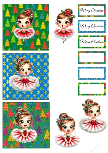 Festive Girl & Labels – Christmas Cuties with Trees, Snowflakes & Editable Gift Tags (JPEG 2000x2000)