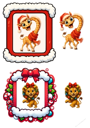 Christmas Giraffe & Lion – Cute Animal Card Set
