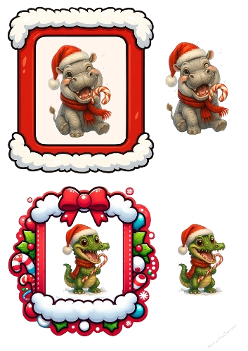 Christmas Hippo & Crocodile – Festive Animal Card Set