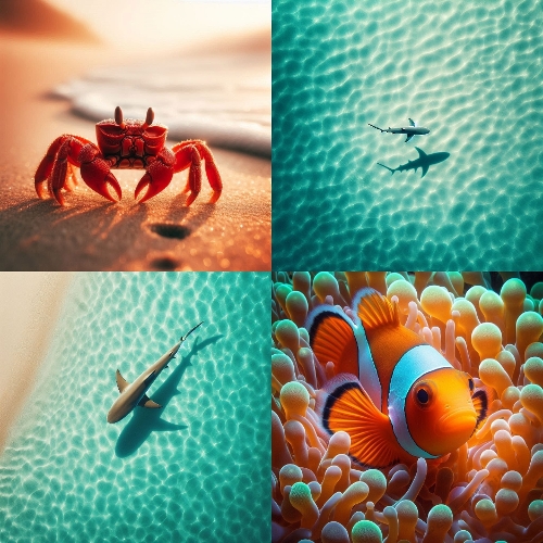 Beach & Sea Life – Crab, Sharks & Clownfish Panel Set