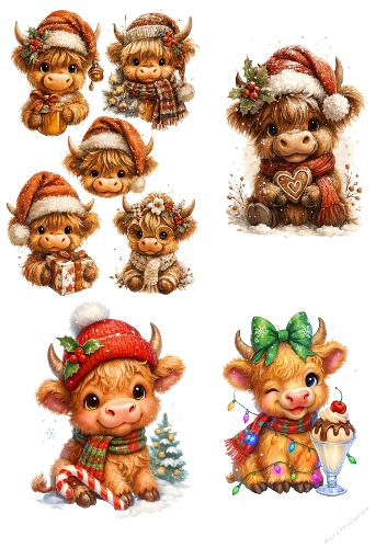 Christmas Highland Cows – Festive Animal Panel Kit (A4 JPEG)