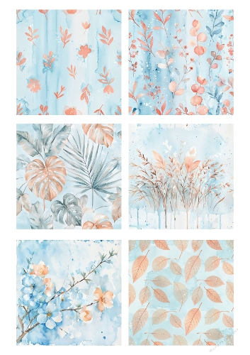 Blue Botanical Harmony – Watercolor Background Panel Kit (A4 JPEG)