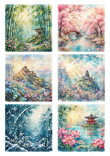 Seasons of Serenity – East Asian Landscape Panel Kit (A4 JPEG)