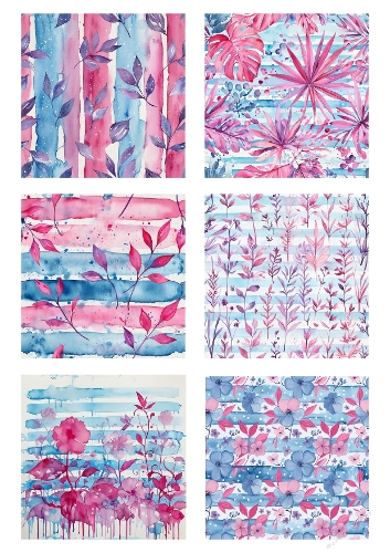 Striped Florals – Watercolor Botanical Background Kit (A4 JPEG)
