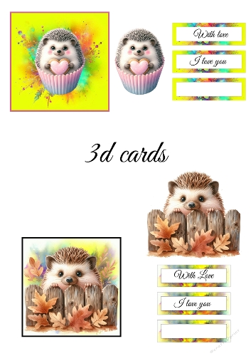 Hedgehog Hugs – 3D Card & Sentiment Panel Kit (A4 JPEG)
