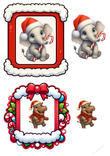 Holiday Cuties – Elephant & Hippo Frame Panel Kit (A4 JPEG)