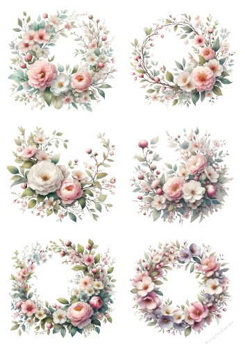 Pastel Blooms – Floral Wreath & Bouquet Collage (A4 JPEG)