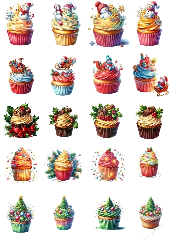 Cupcake Christmas – Festive Dessert Collage Panel (A4 JPEG)