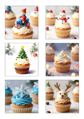 Holiday Toppers – Christmas Cupcake Character Panel (A4 JPEG)