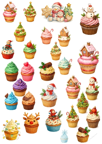Whimsical Christmas – Festive Cupcake Collection Panel (A4 JPEG)