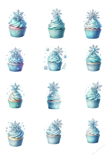 Snowflake Frosting – Winter Cupcake Collage Panel (A4 JPEG)