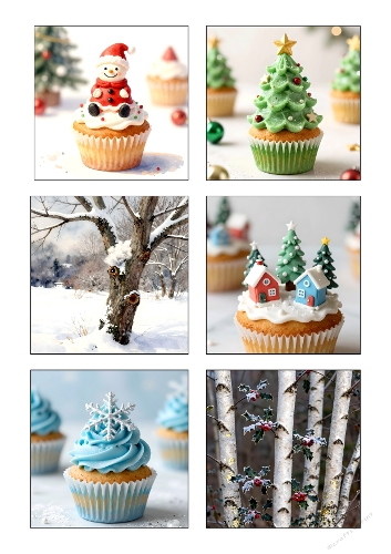 Winter Whimsy – Cupcake & Nature Collage Panel (A4 JPEG)