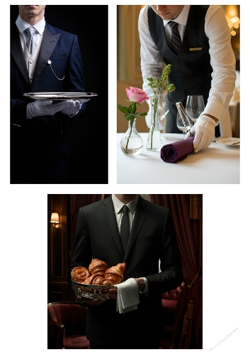 Refined Service – Waiter & Dining Collage Panel (A4 JPEG)